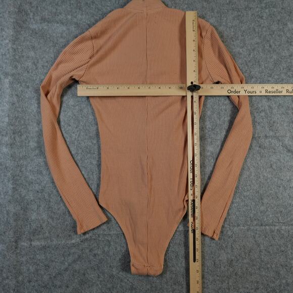 Reformation Bodysuit Womens Extra Small Grady Ribbed Tie Neck Deep V Buff Tan - Picture 5 of 10